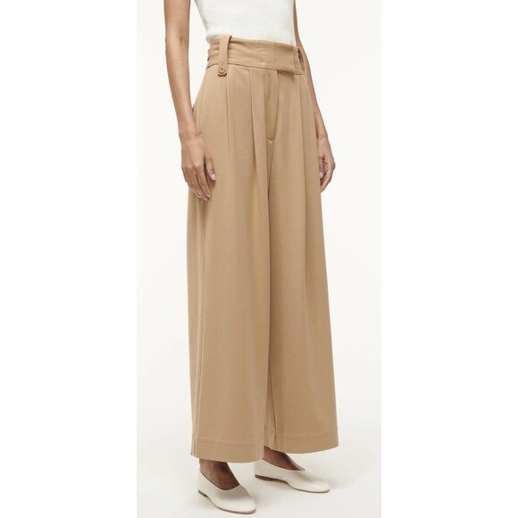 NWT Staud Ruth Pants Camel Brown Size 8 Wide Leg Pleated Ankle - Picture 2 of 9